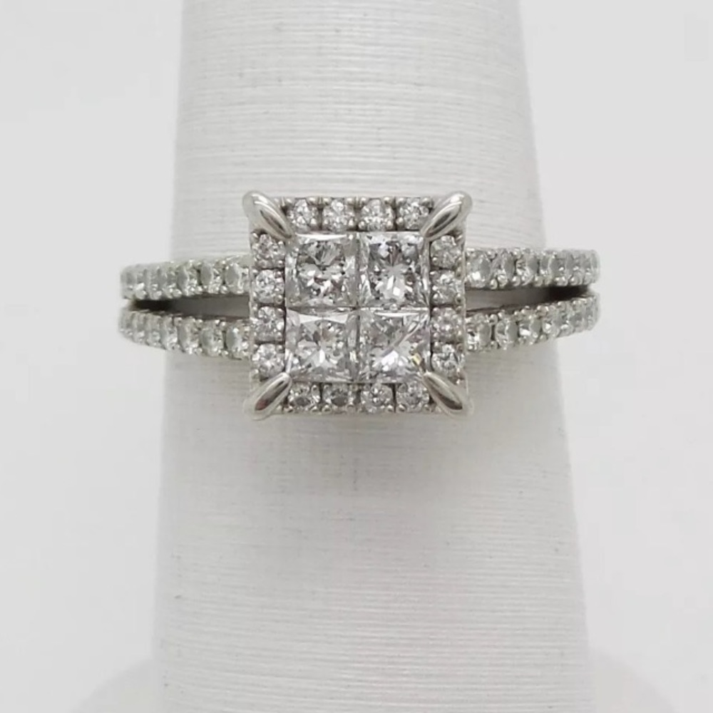 1 carat 14k white gold quad diamond ring
